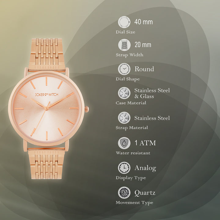 Nebula Rose Gold Sunray Large Dial Rose Gold Linked Chain Strap Women's Watch