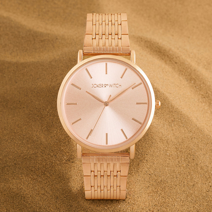 Nebula Rose Gold Sunray Large Dial Rose Gold Linked Chain Strap Women's Watch