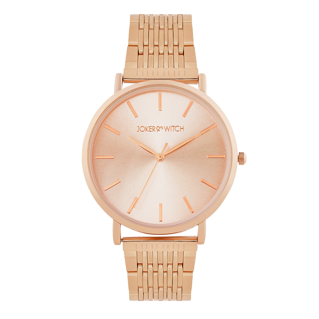 Nebula Rose Gold Sunray Large Dial Rose Gold Linked Chain Strap Women's Watch