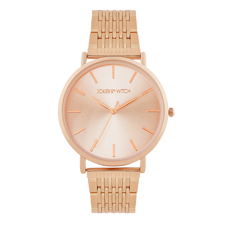 Nebula Rose Gold Sunray Large Dial Rose Gold Linked Chain Strap Women's Watch