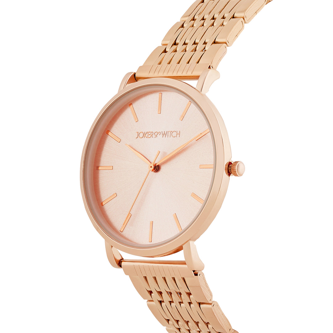 Nebula Rose Gold Sunray Large Dial Rose Gold Linked Chain Strap Women's Watch