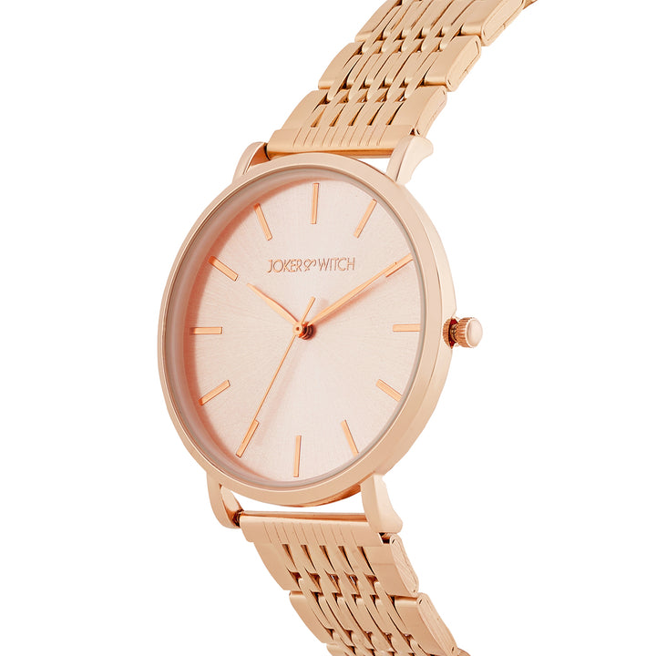 Nebula Rose Gold Sunray Large Dial Rose Gold Linked Chain Strap Women's Watch