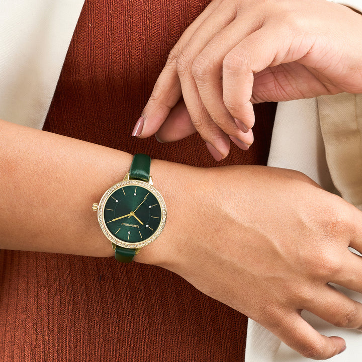 Sunrise Emerald Medium Rhinestone Dial PU Strap Women's Watch