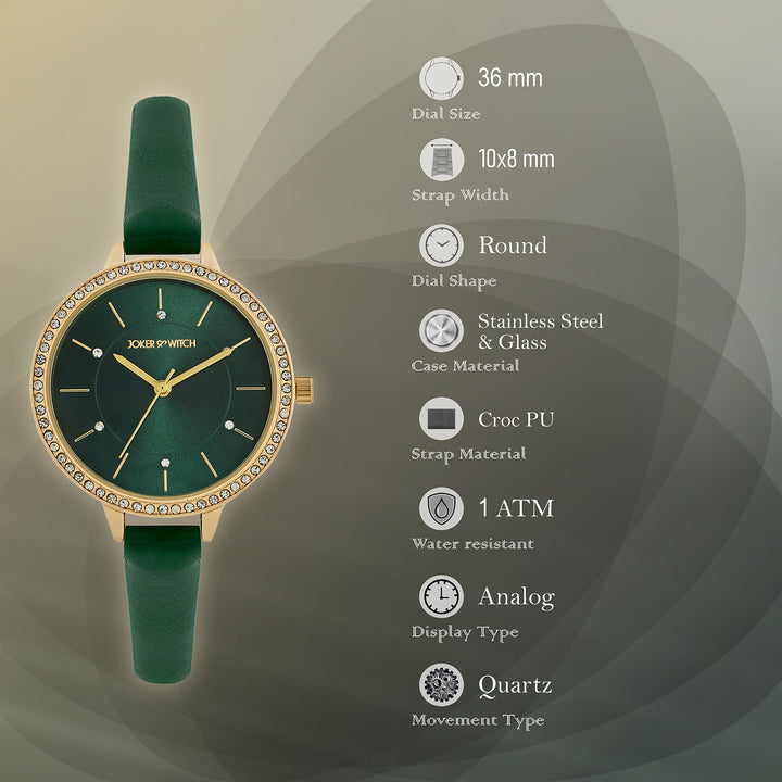 Sunrise Emerald Medium Rhinestone Dial PU Strap Women's Watch
