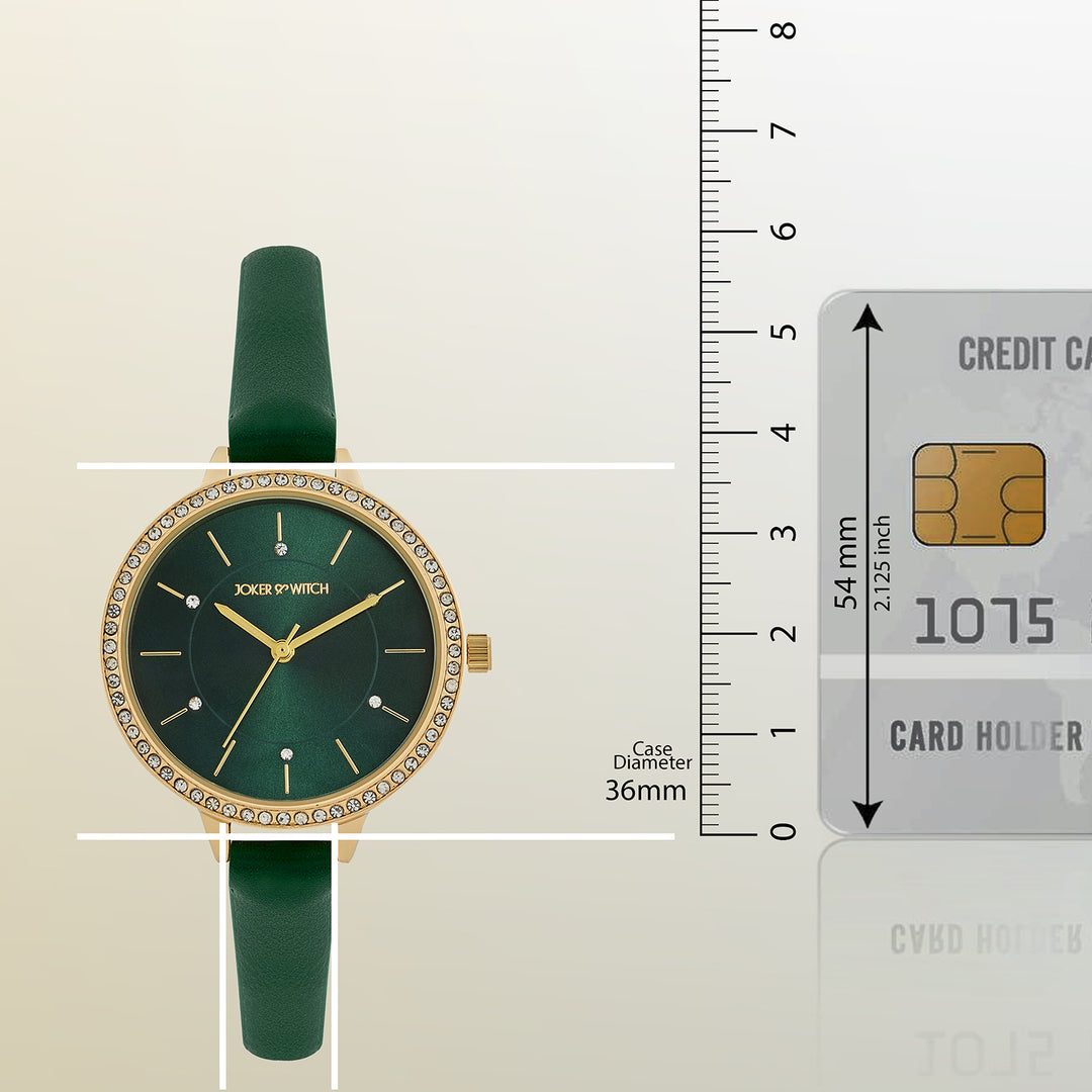 Sunrise Emerald Medium Rhinestone Dial PU Strap Women's Watch