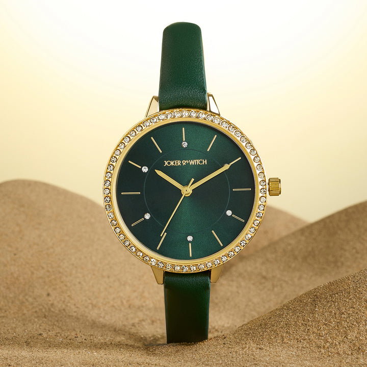Sunrise Emerald Medium Rhinestone Dial PU Strap Women's Watch