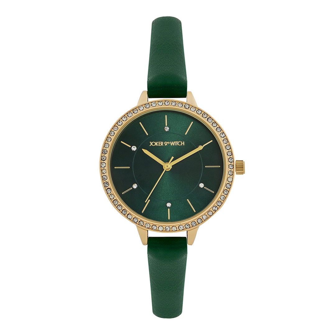 Sunrise Emerald Medium Rhinestone Dial PU Strap Women's Watch