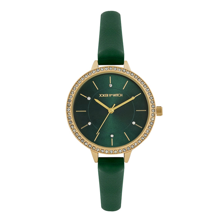 Sunrise Emerald Medium Rhinestone Dial PU Strap Women's Watch