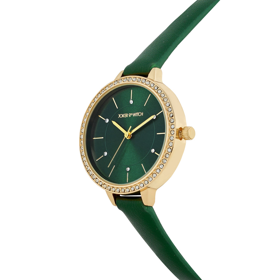 Sunrise Emerald Medium Rhinestone Dial PU Strap Women's Watch
