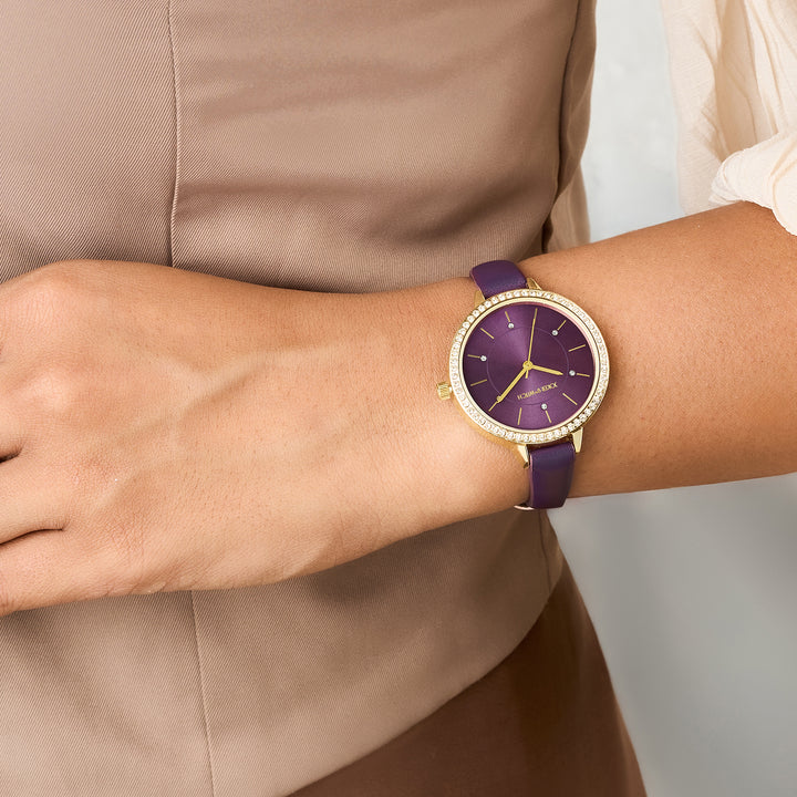 Sunrise Purple Medium Rhinestone Dial PU Strap Women's Watch