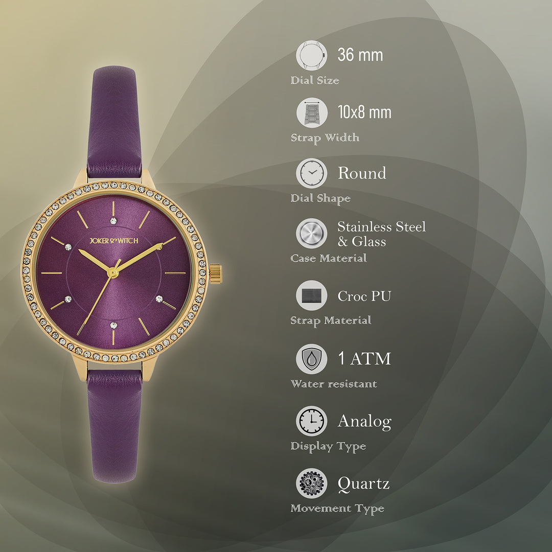 Sunrise Purple Medium Rhinestone Dial PU Strap Women's Watch