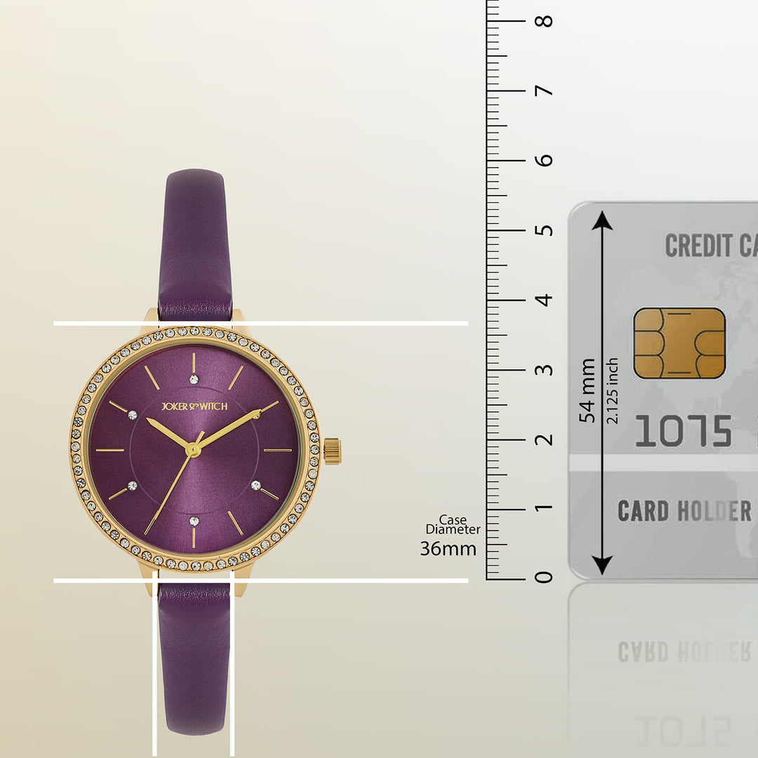 Sunrise Purple Medium Rhinestone Dial PU Strap Women's Watch