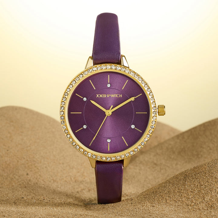 Sunrise Purple Medium Rhinestone Dial PU Strap Women's Watch