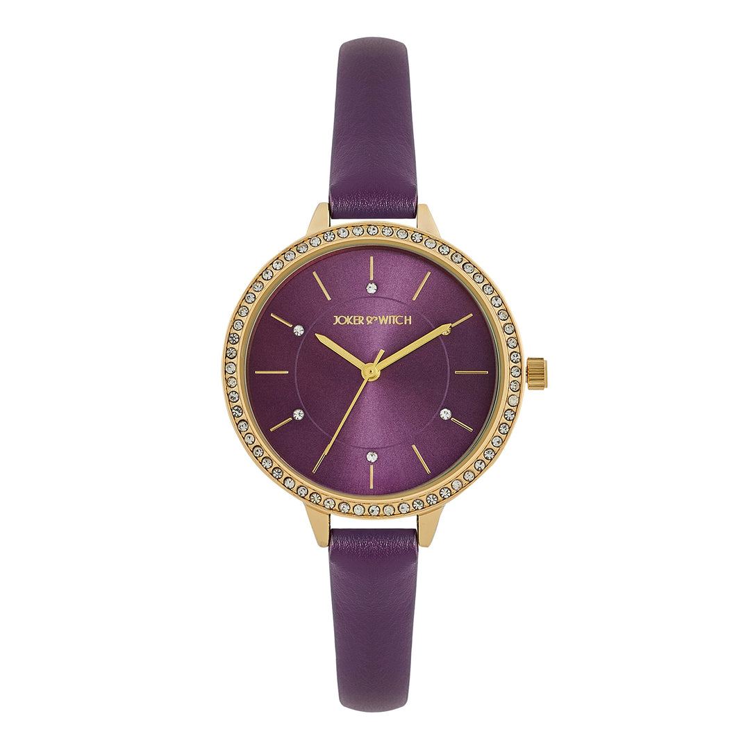 Sunrise Purple Medium Rhinestone Dial PU Strap Women's Watch