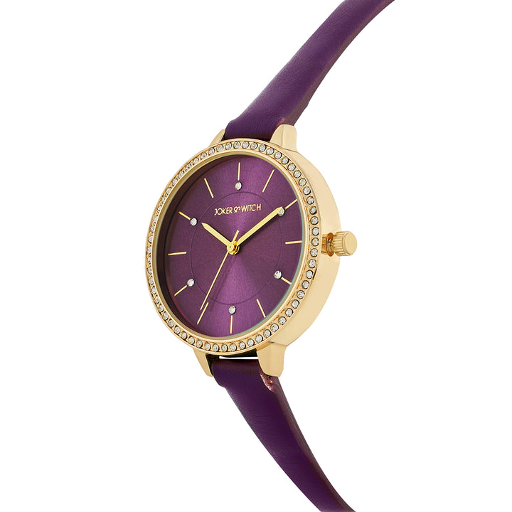 Sunrise Purple Medium Rhinestone Dial PU Strap Women's Watch