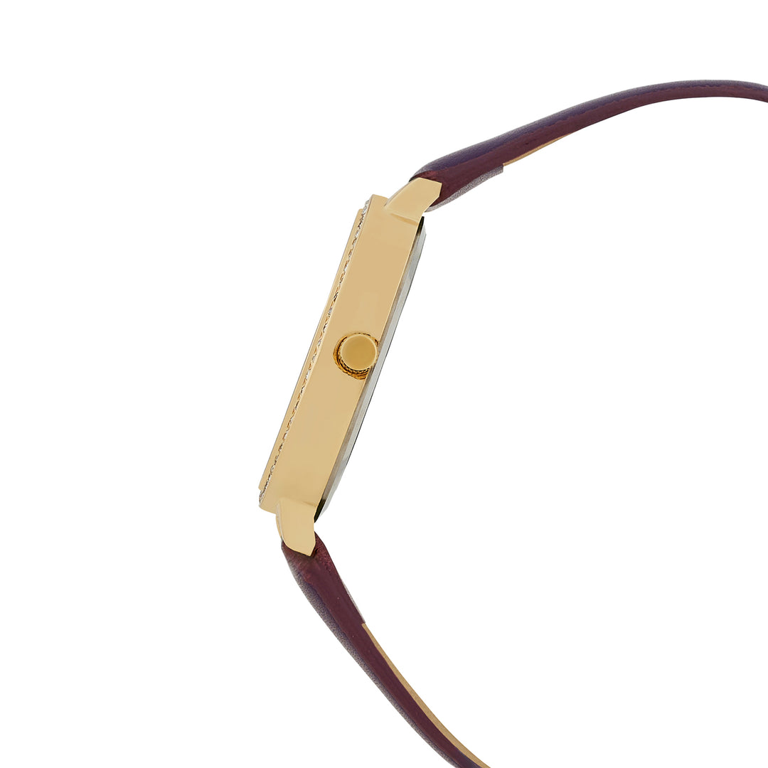 Sunrise Purple Medium Rhinestone Dial PU Strap Women's Watch