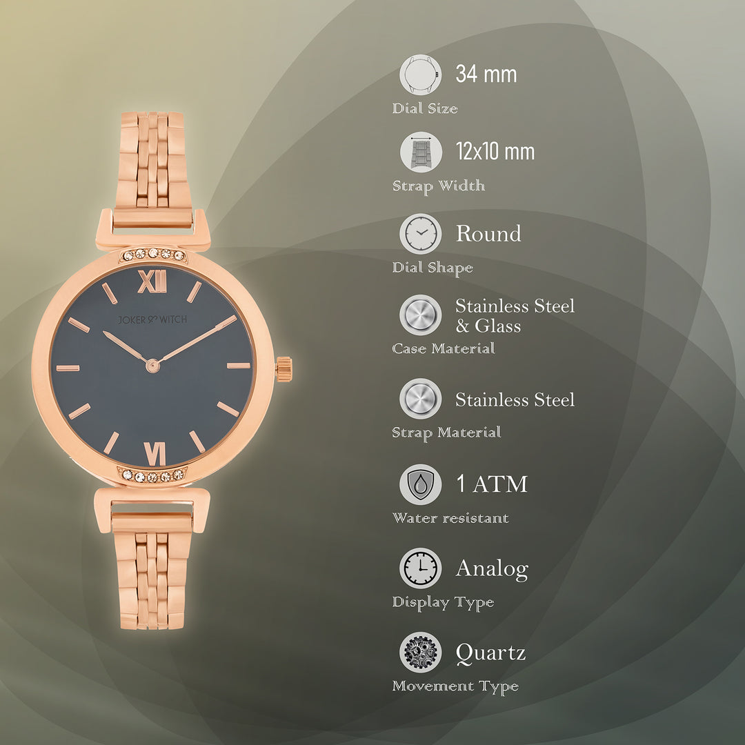 Petite Charcoal Medium Dial Rose Gold Linked Chain Strap Women's Watch