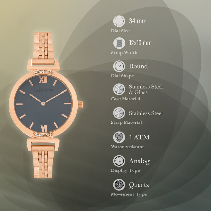 Petite Charcoal Medium Dial Rose Gold Linked Chain Strap Women's Watch