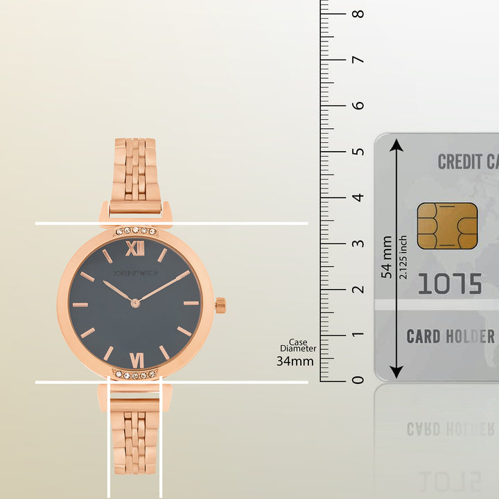 Petite Charcoal Medium Dial Rose Gold Linked Chain Strap Women's Watch