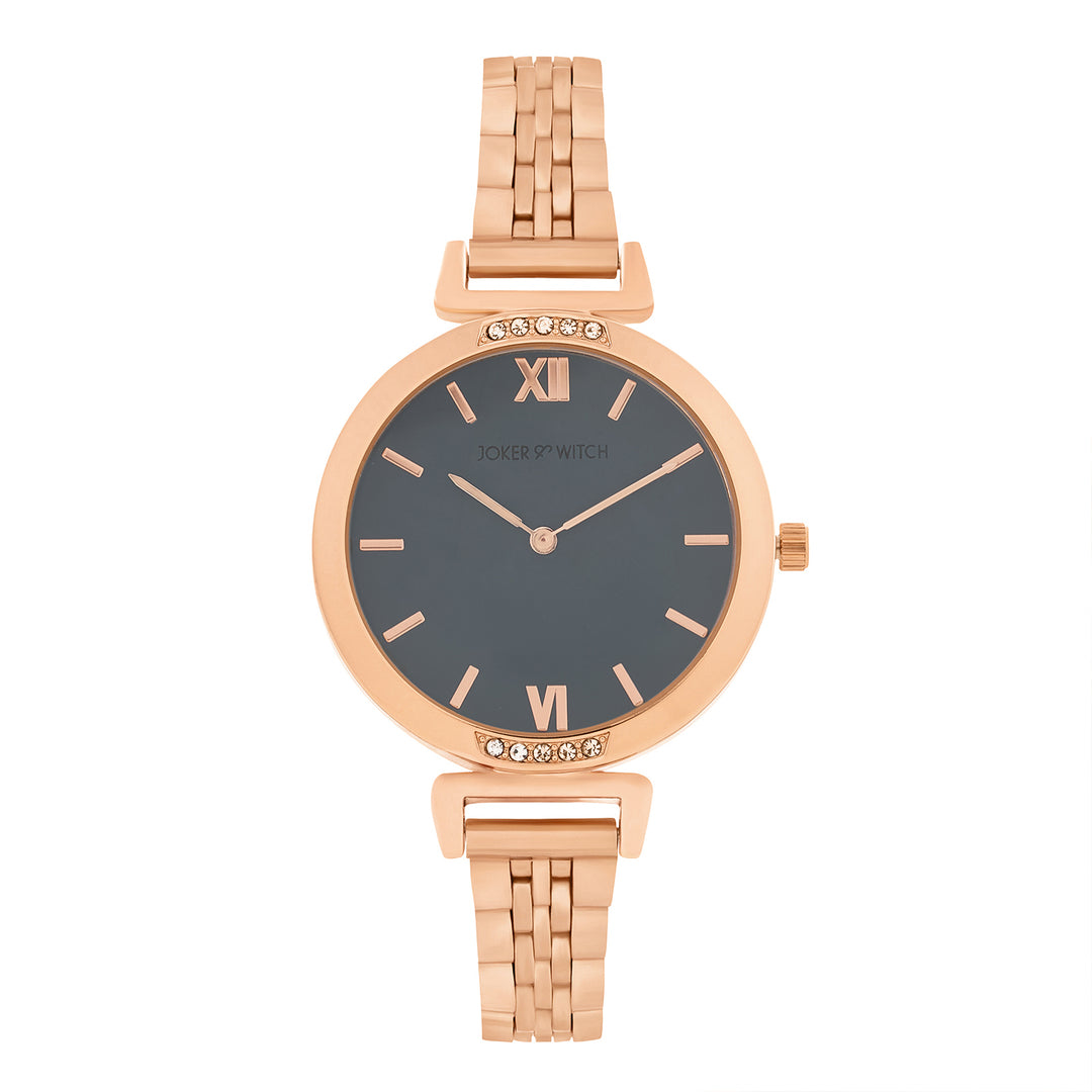 Petite Charcoal Medium Dial Rose Gold Linked Chain Strap Women's Watch