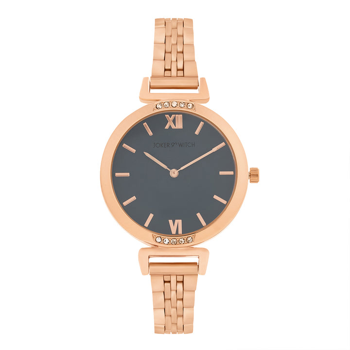Petite Charcoal Medium Dial Rose Gold Linked Chain Strap Women's Watch