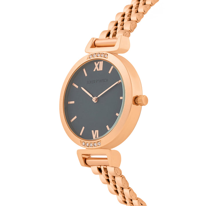 Petite Charcoal Medium Dial Rose Gold Linked Chain Strap Women's Watch