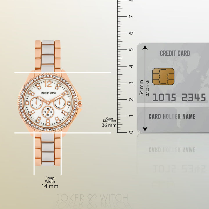 Reina White MOP Medium Rhinestone Dial Dual Tone Linked Chain Strap Women's Watch