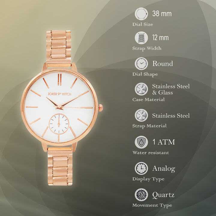 Sleek White Large Dial Rose Gold Linked Chain Strap Women's Watch