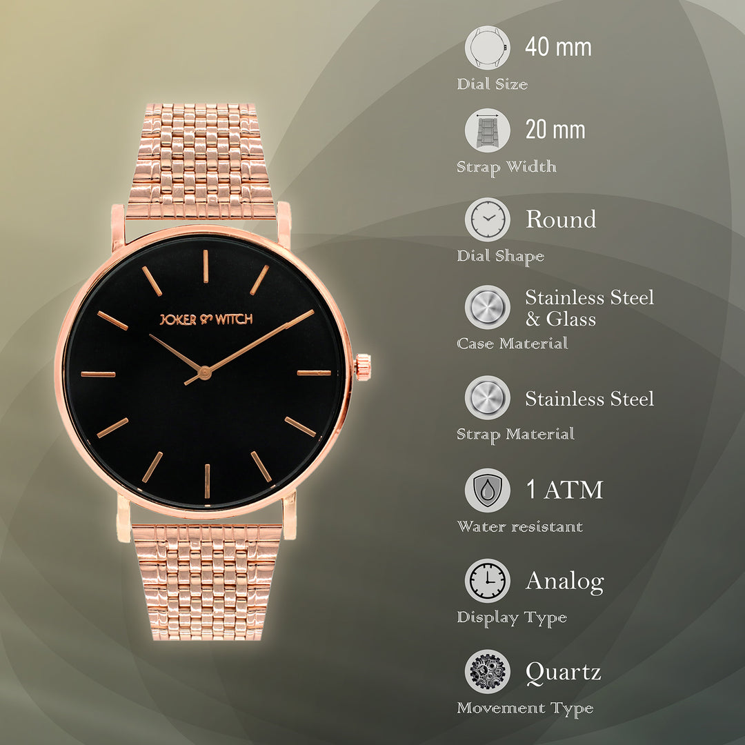 Nebula Black Large Dial Rose Gold Linked Chain Strap Women's Watch