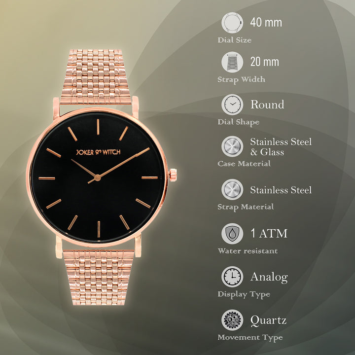 Signature Black Large Dial Rose Gold Linked Chain Strap Women's Watch