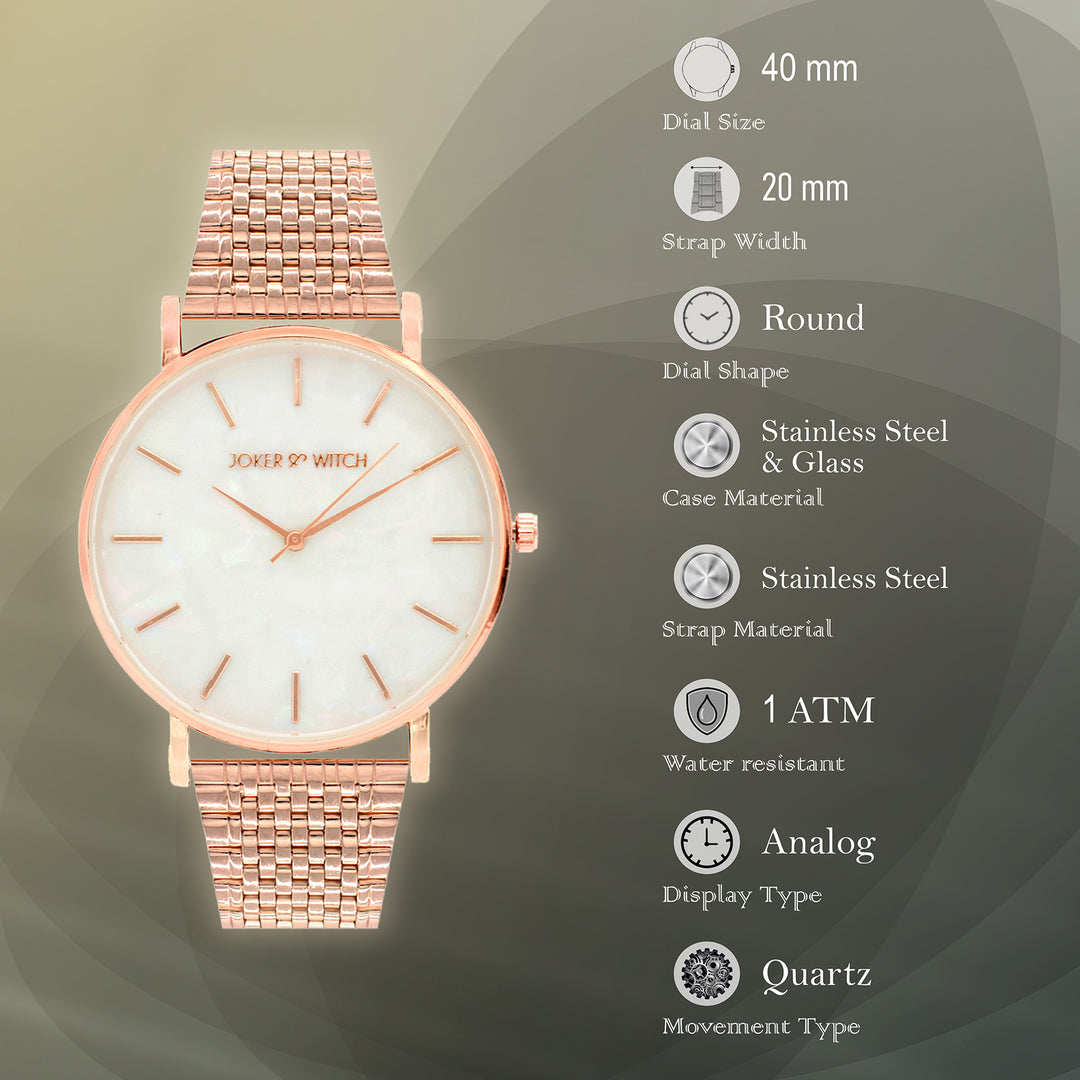 Nebula White MOP Large Dial Rose Gold Linked Chain Strap Women's Watch