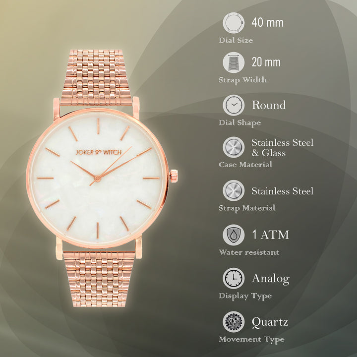 Nebula White MOP Large Dial Rose Gold Linked Chain Strap Women's Watch