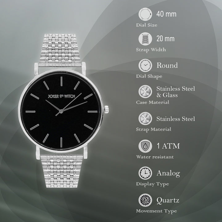 Nebula Black Large Dial Silver Linked Chain Strap Women's Watch