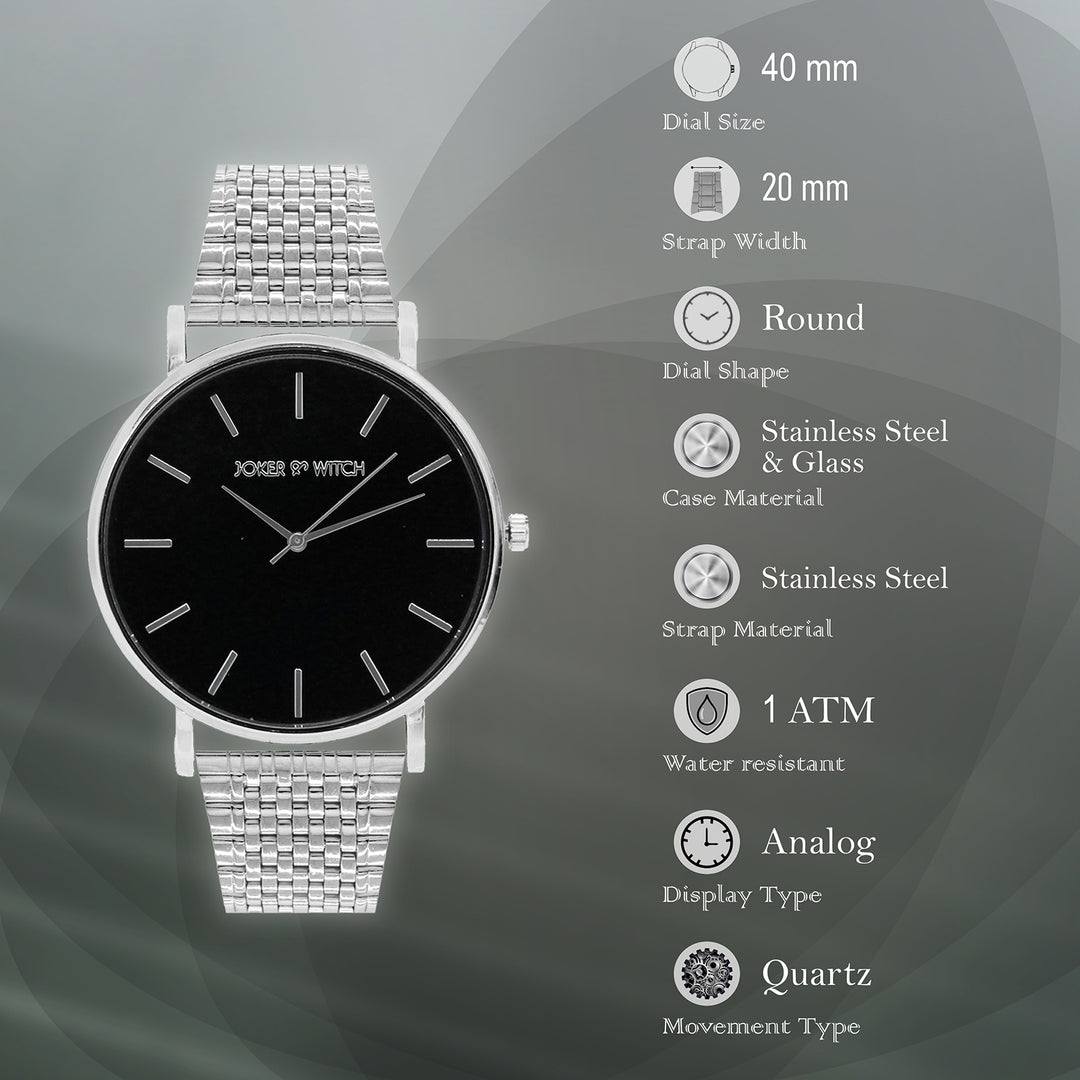 Signature Black Large Dial Silver Linked Chain Strap Women's Watch