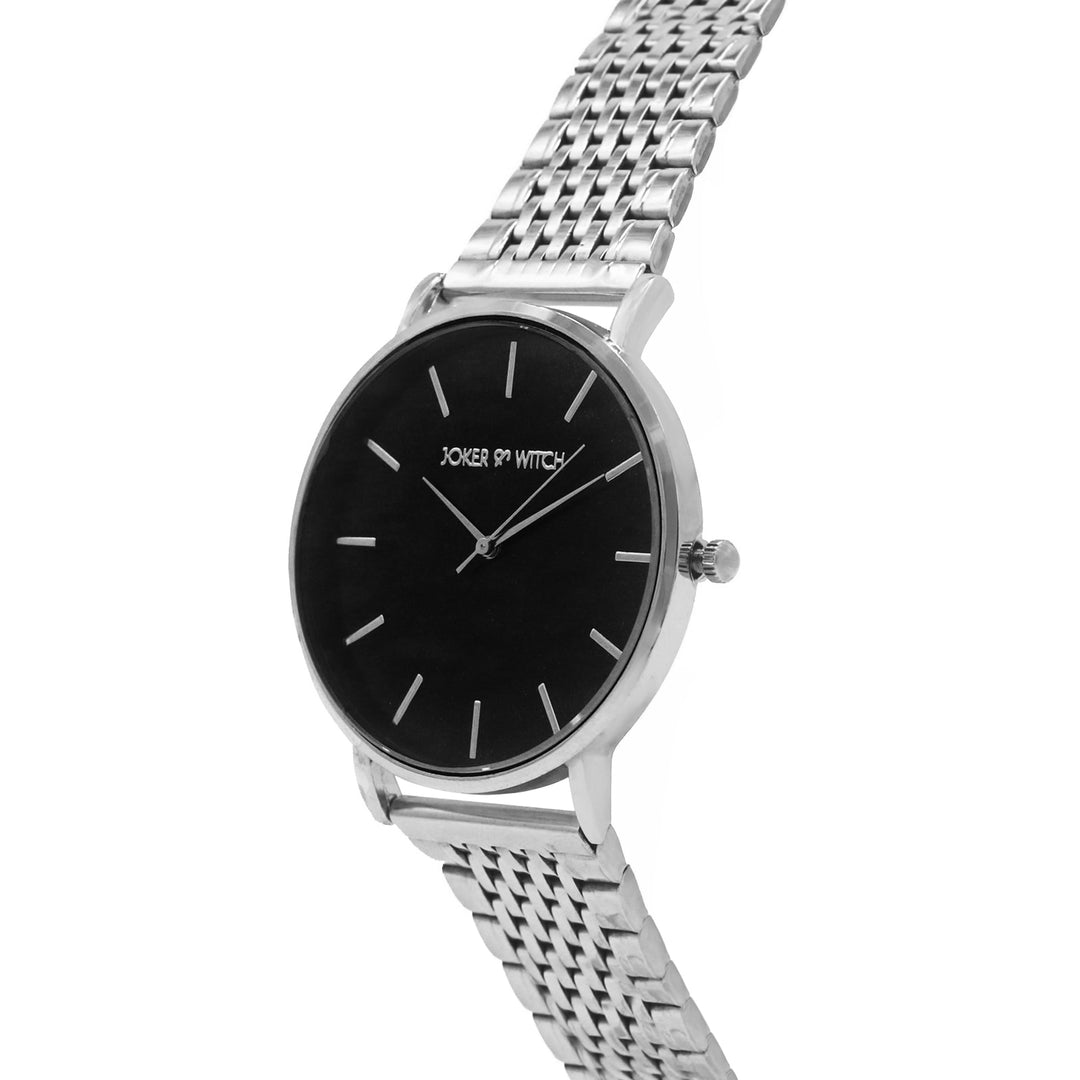Nebula Black Large Dial Silver Linked Chain Strap Women's Watch