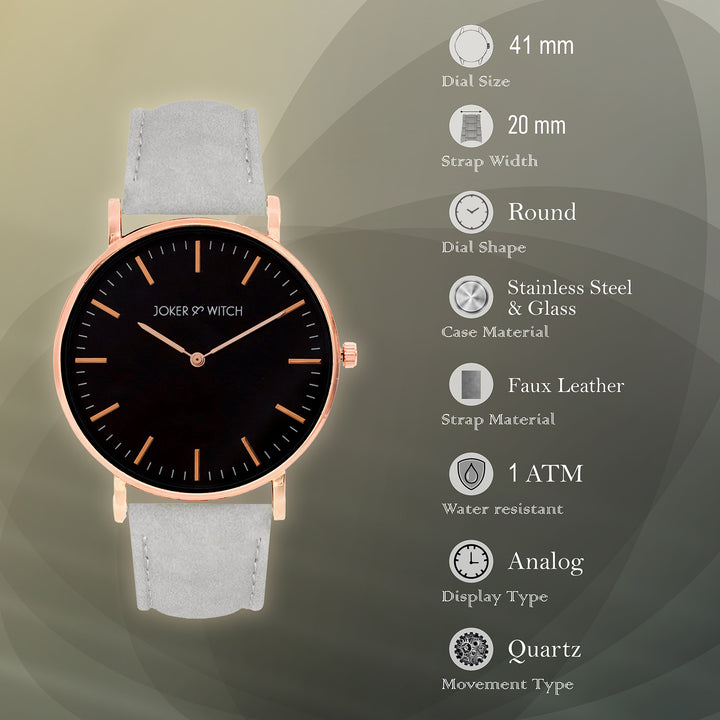 Hope Black Large Dial Grey PU Strap Women's Watch