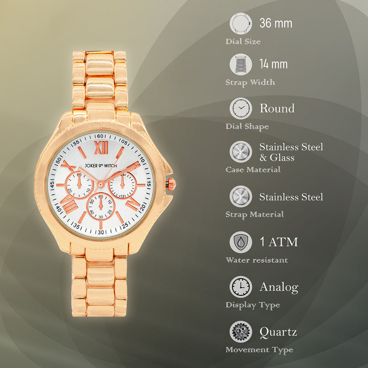 Ella White Medium Dial Rose Gold Linked Chain Strap Women's Watch