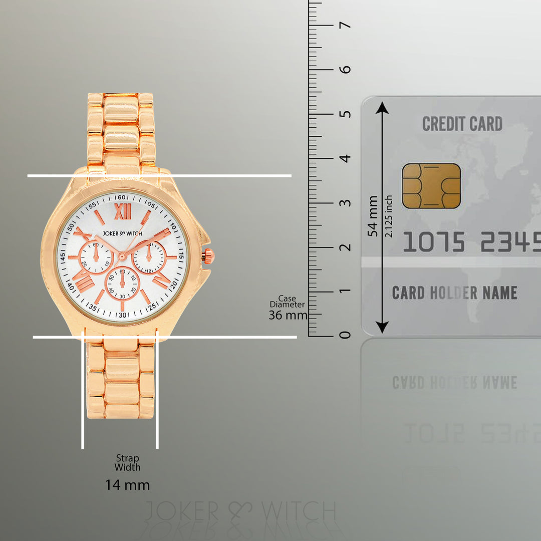 Ella White Medium Dial Rose Gold Linked Chain Strap Women's Watch