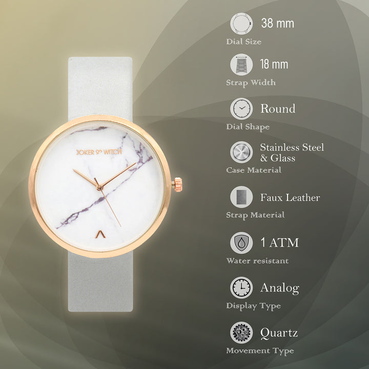 Hailey White Large Marble Dial Grey PU Strap Women's Watch
