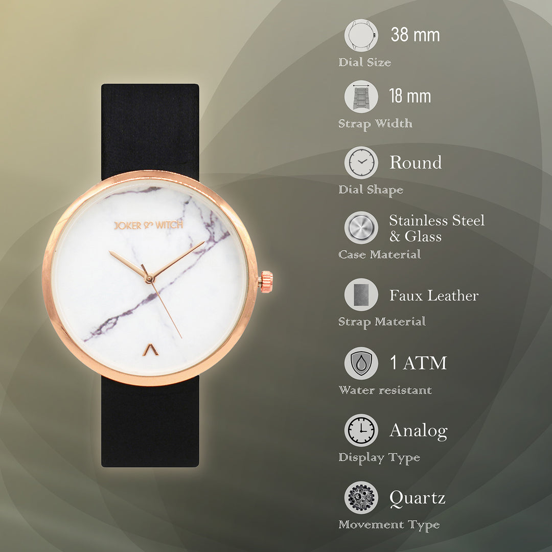 Hailey White Large Marble Dial Black PU Strap Women's Watch