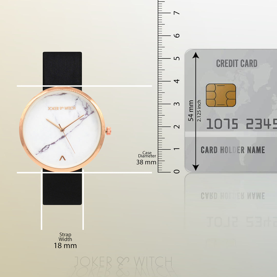 Hailey White Large Marble Dial Black PU Strap Women's Watch