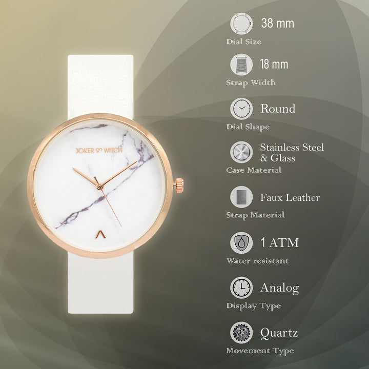 Hailey White Large Marble Dial PU Strap Women's Watch