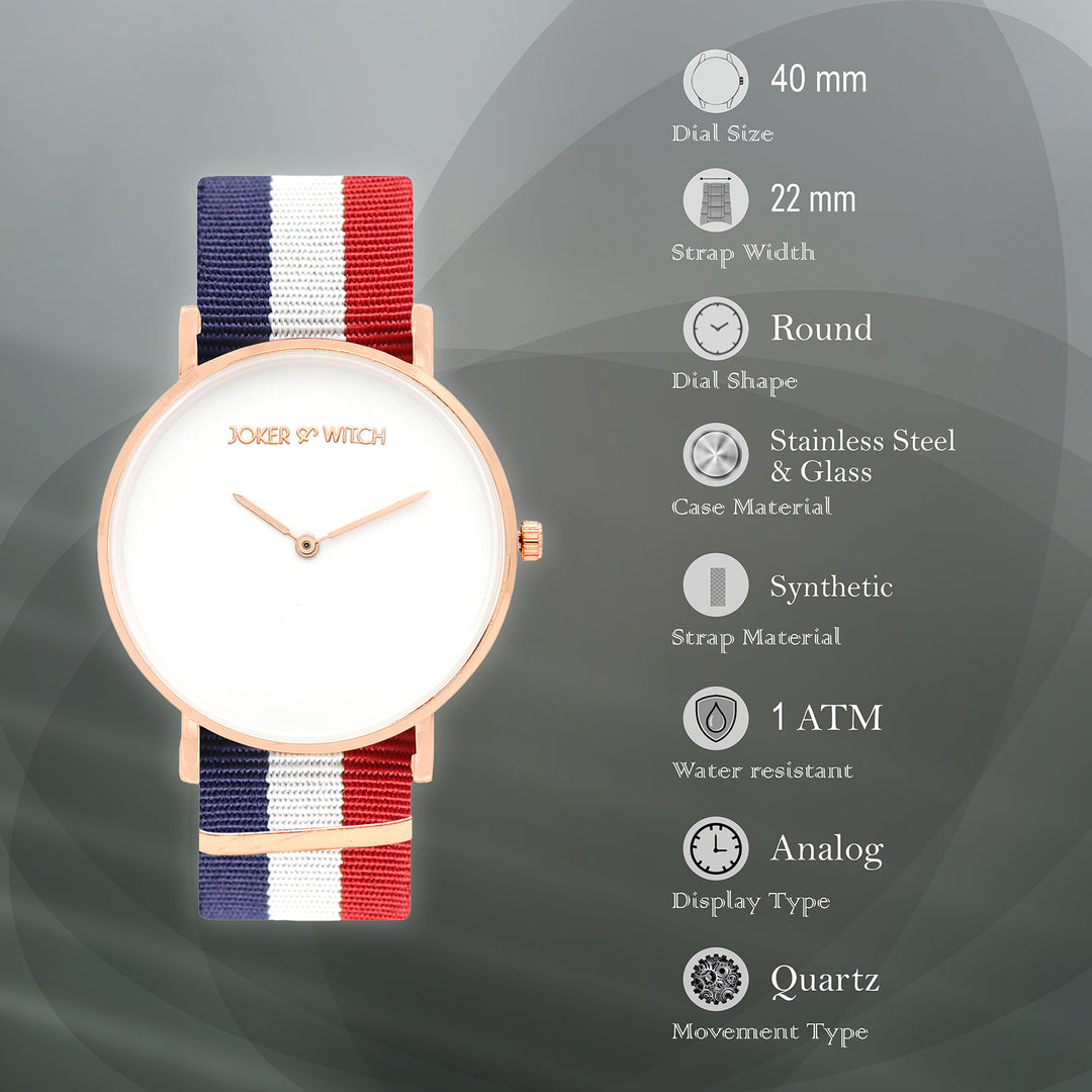 Classic White Large Dial Multicolor Nato Strap Unisex Watch