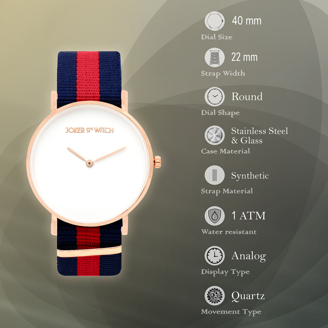 Classic White Large Dial Blue & Red Nato Strap Unisex Watch