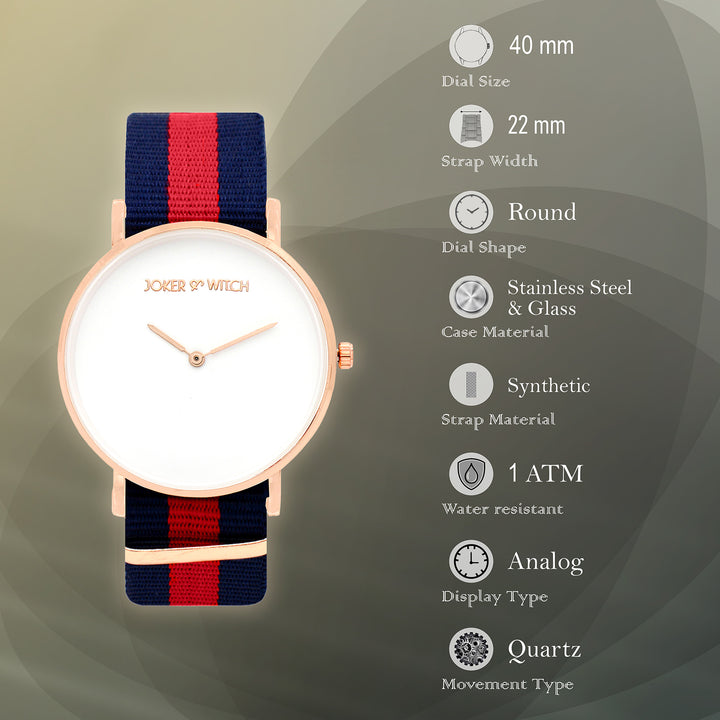 Classic White Large Dial Blue & Red Nato Strap Unisex Watch