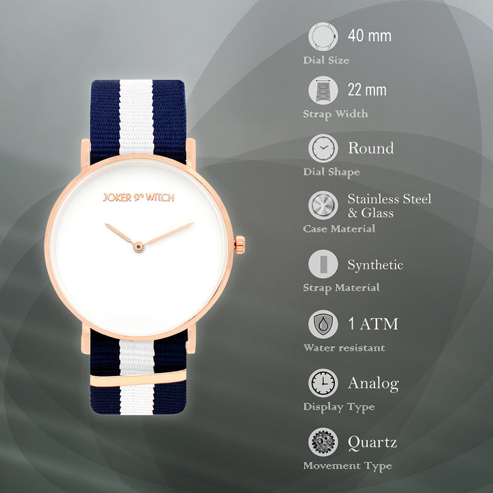 Classic White Large Dial Blue Nato Strap Unisex Watch