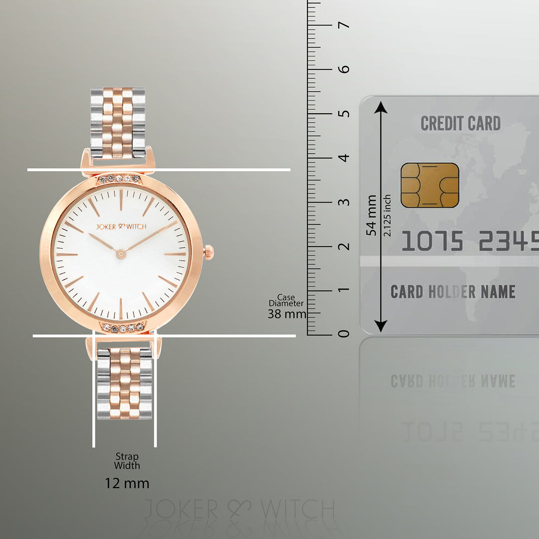 Petite White Medium Dial Dual Tone Linked Chain Strap Women's Watch