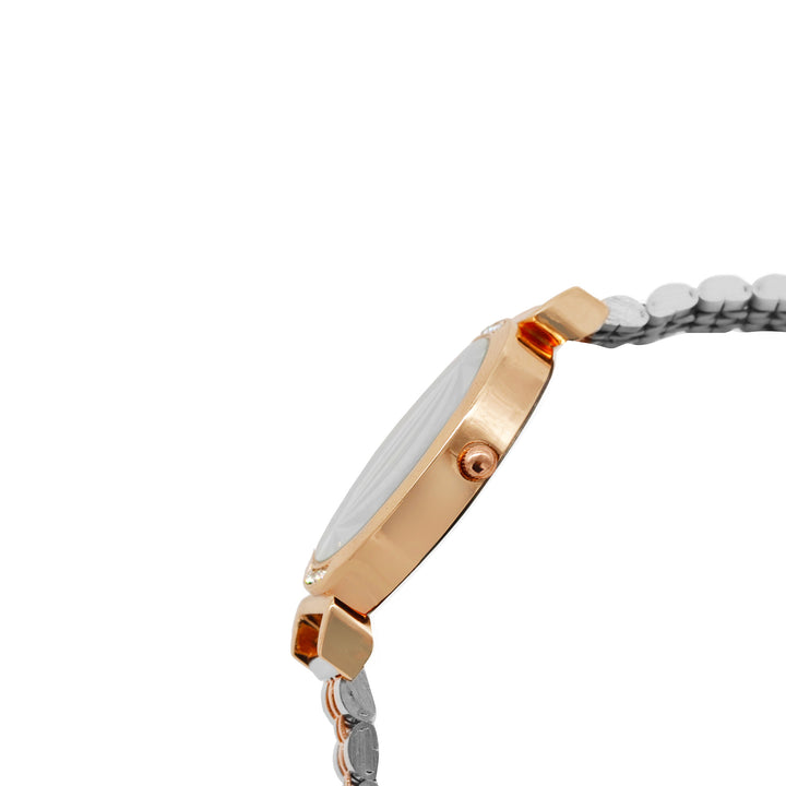 Petite White Medium Dial Dual Tone Linked Chain Strap Women's Watch