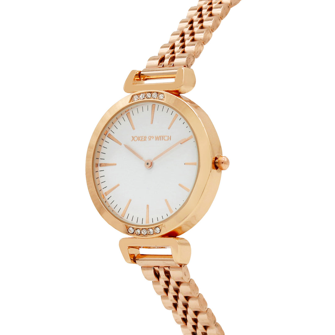 Petite White Medium Dial Rose Gold Linked Chain Strap Women's Watch