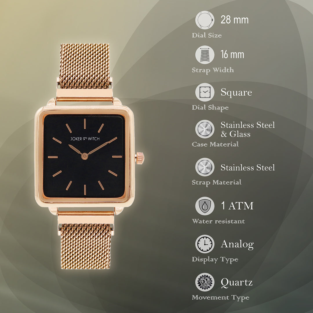 Vintage Black Small Square Dial Rose Gold Magnetic Strap Women's Watch